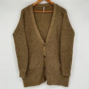 FREE PEOPLE Chunky Oversized Knit Cardigan Womens Small Alpaca Wool Mohair Twee